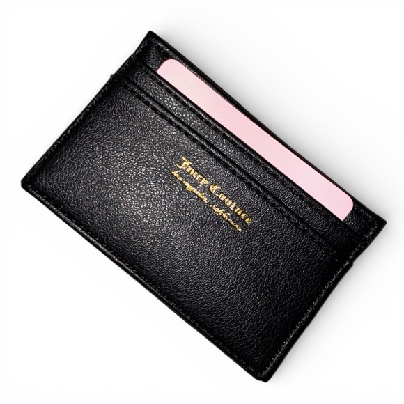 Juicy Couture Card Holder Wallet Black Faux Leather Slim NWOT - Picture 3 of 6